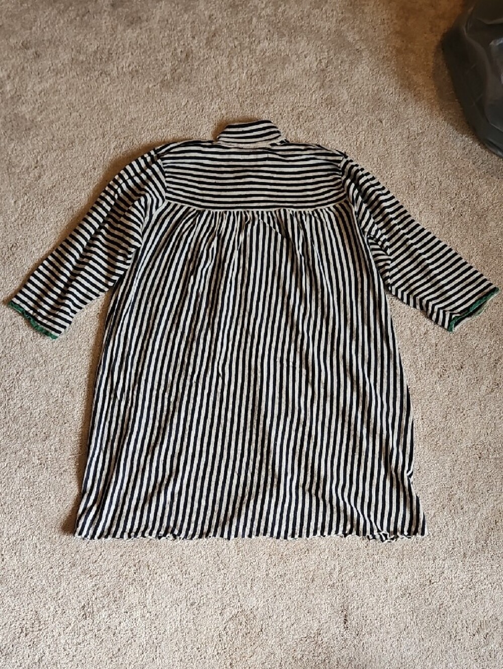Gudrun Sjoden Navy and Oatmeal Striped Cotton Cardigan with Green Trim - Picture 10 of 13